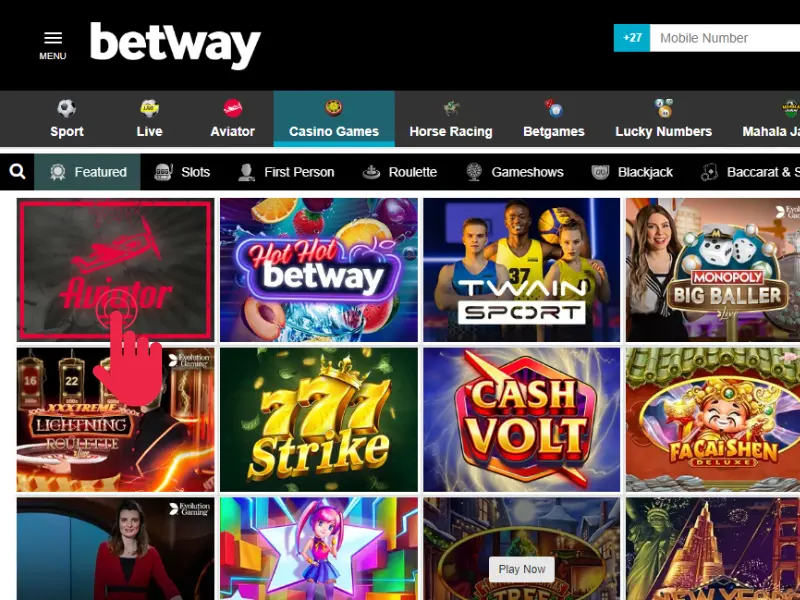 Le jeu Aviator du casino Betway