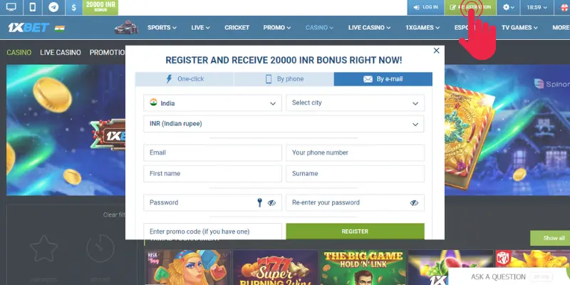 Acesso ao Casino 1xbet