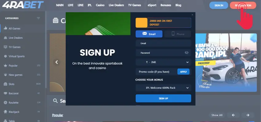 Access to 4Rabet casino