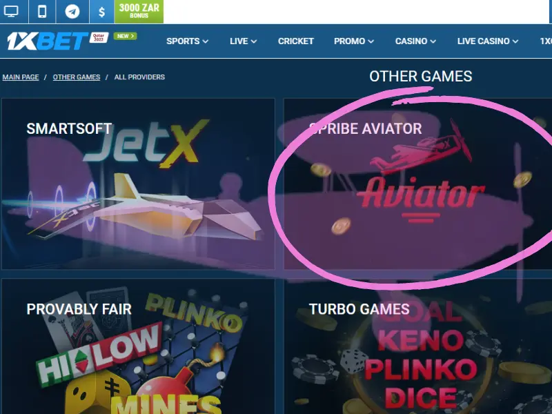Aviator game in 1xbet casino