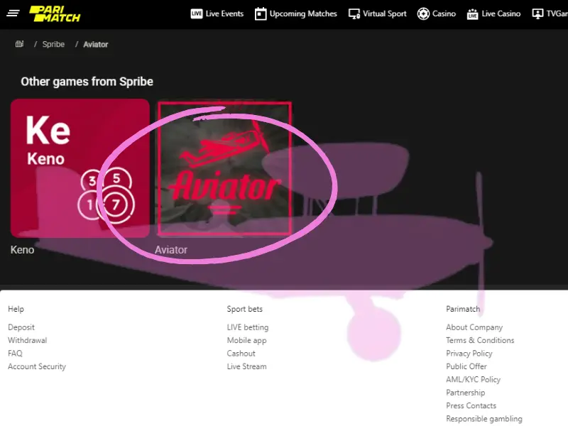 Aviator game in parimatch casino